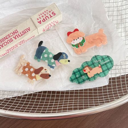Pinces à cheveux en acétate pour teckel, motif à pois et carreaux, collection Simple Series Cute Animal Christmas. 2