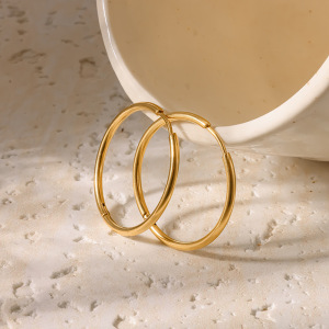 Boucles D'Oreilles Créoles Pour Femmes Simple Series Daily En Acier Inoxydable Étanche Couleur Or h5 Image2