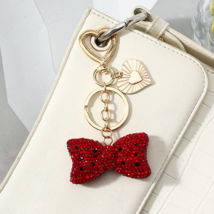 Porte-Clés Luxueux En Alliage, Orné D'Un Nœud Papillon En Forme De Cœur, De Pois Et De Strass, Avec Strass Et D'Un Nœud Papillon. h5 Image5