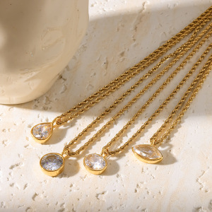 Colliers Pendentifs Pour Femmes En Acier Inoxydable Étanche, Forme Elliptique Et Goutte Simple, Couleur Or, Zircon h5 Image3