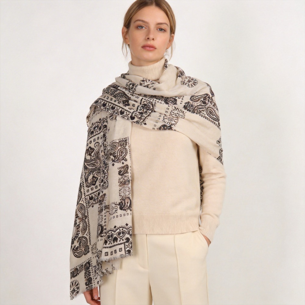 Écharpes D'Hiver En Polyester À Motif Cachemire Uni, Style Bohème, Collection Ethnique Image2