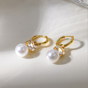 Boucles D'Oreilles Pendantes Pour Femme, Style Elliptique, En Acier Inoxydable, Couleur Or, Avec Zircon, Étanches, Collection Simple Series Daily. h5 Image3