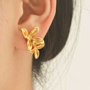 Boucles D'Oreilles Puces Pour Femmes Simple Series Daily Flower En Acier Inoxydable Étanche Couleur Or h5 Image4