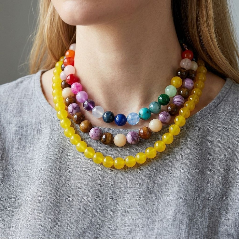 Colliers Basiques Pour Femmes En Résine Dégradée De Couleurs, Collection Daily Beads De La Série Simple h5Image2