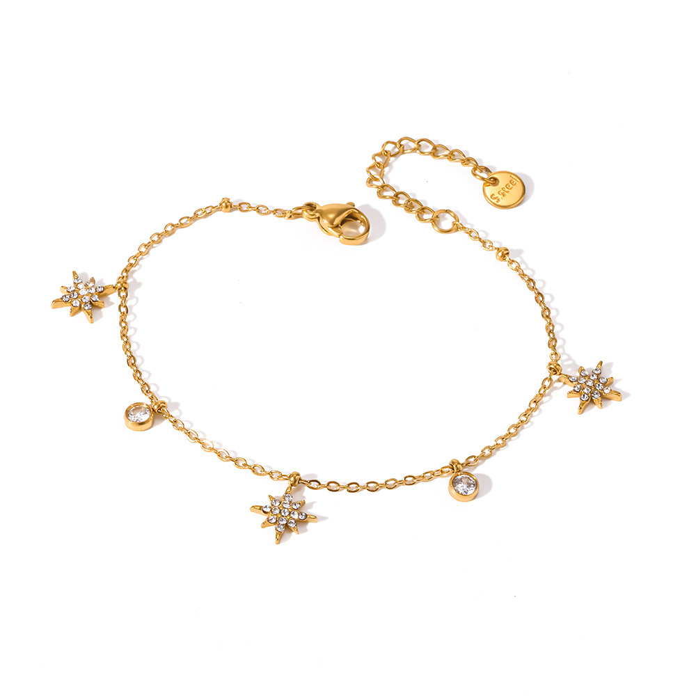 Bracelet Chaîne Pour Femme Simple Series Daily Flower, Forme Géométrique, Acier Inoxydable, Couleur Or, Zircon, Étanche. Image4