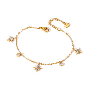 Bracelet Chaîne Pour Femme Simple Series Daily Flower, Forme Géométrique, Acier Inoxydable, Couleur Or, Zircon, Étanche. h5 Image4