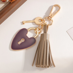 Porte-Clés Pompon En Forme De Cœur, Série Simple, Avec Cadenas Et Breloques Pour Sac En Pu h5 Image2