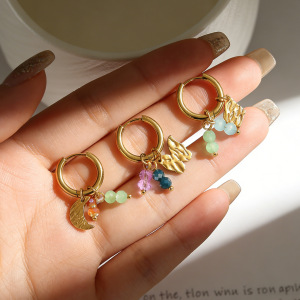 Boucles D'Oreilles Pendantes Pour Femme, Collection Romantique, Motif Papillon, Lune Et Marteau, En Acier Inoxydable Étanche, Couleur Or. h5 Image3