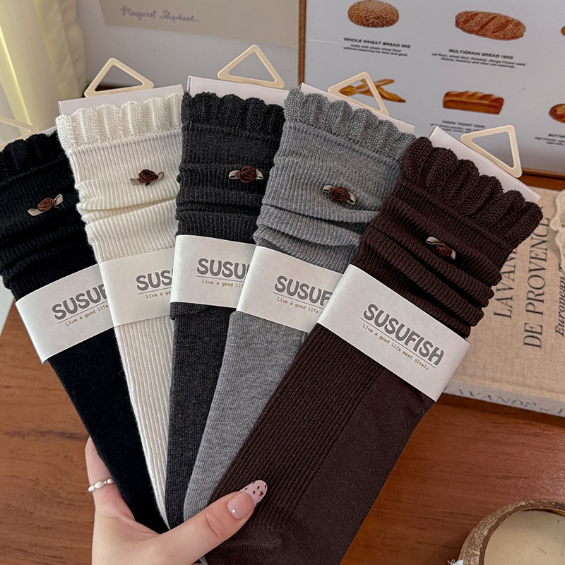 Chaussettes Mi-Mollet Élégantes Unies Pour Femmes h5Image3