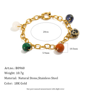 Collier Pendentif Femme Style Rétro, Chaîne Ronde, Acier Inoxydable, Couleur Or, Pierre Naturelle, Étanche h5 