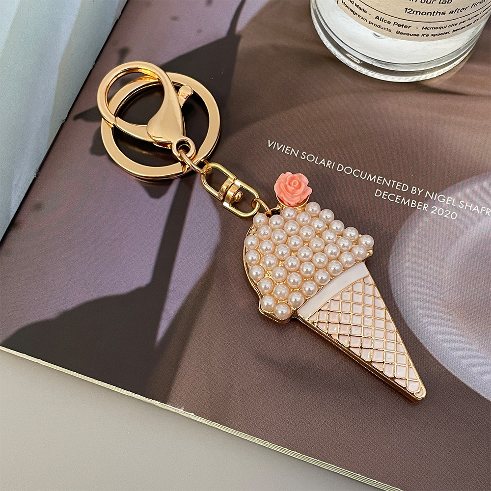 Porte-Clés Simple Series Daily Rose En Alliage Alimentaire, Strass Et Perle Artificielle