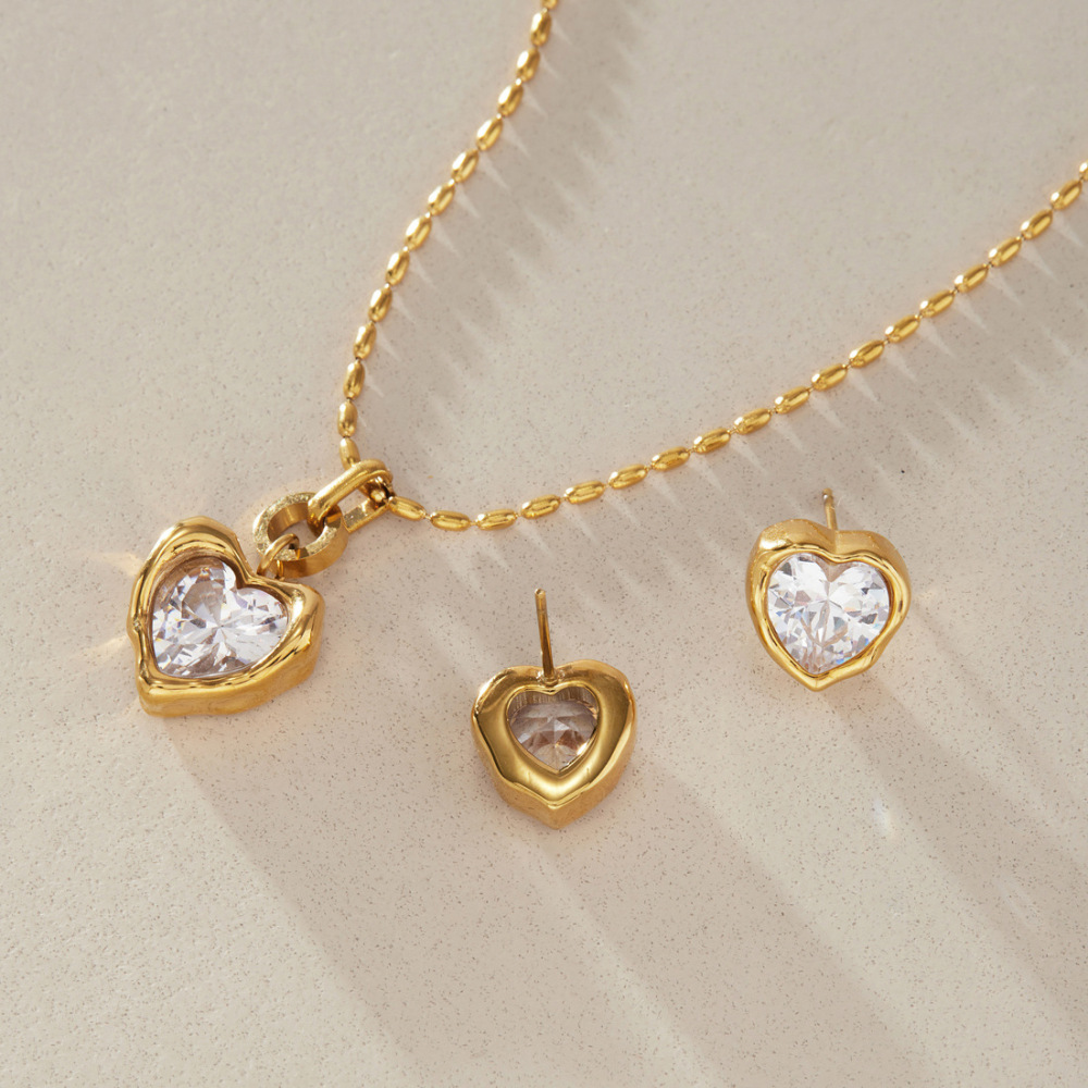 Ensembles De Colliers Pour Femmes En Acier Inoxydable, Imperméables, Couleur Or Et Zircon, Avec Motif Cœur h5Image4