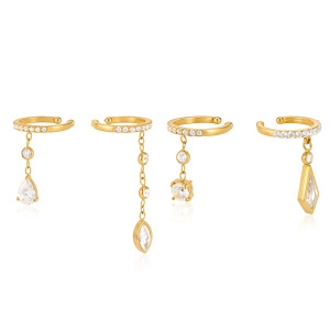 Boucles D'Oreilles Manchette Élégantes Pour Femmes, En Acier Inoxydable Imperméable, Couleur Or, Ornées De Zircon Et De Pompons. h5 Image5
