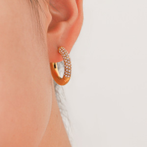 Boucles D'Oreilles Créoles Pour Femmes, Collection Daily Circle, En Acier Inoxydable, Étanches, Couleur Or, Avec Zircon. h5 Image5