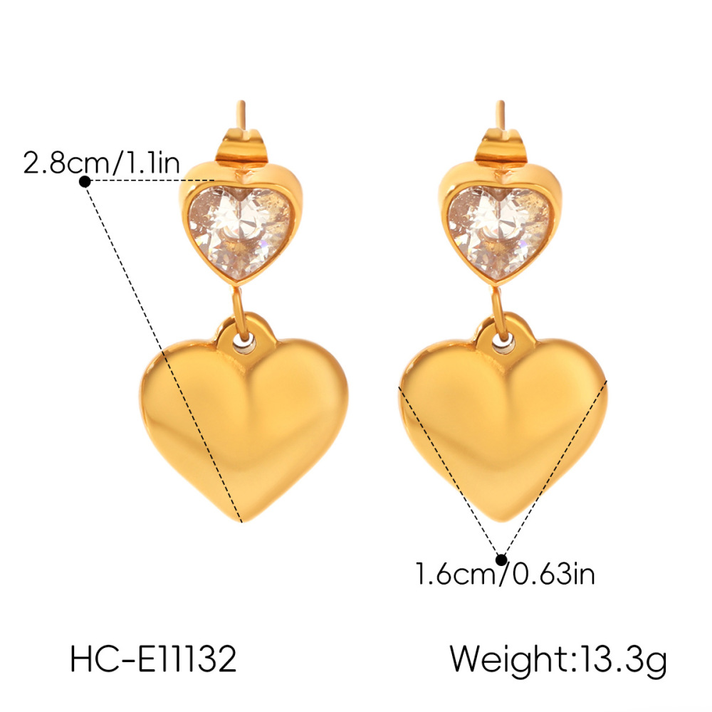 Boucles D'Oreilles Pendantes Pour Femme En Acier Inoxydable, Imperméables, Couleur Or, Avec Zircon Et Motif Cœur Image2