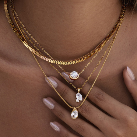 Colliers pendentifs pour femmes en acier inoxydable, couleur or, avec zircon, forme géométrique simple