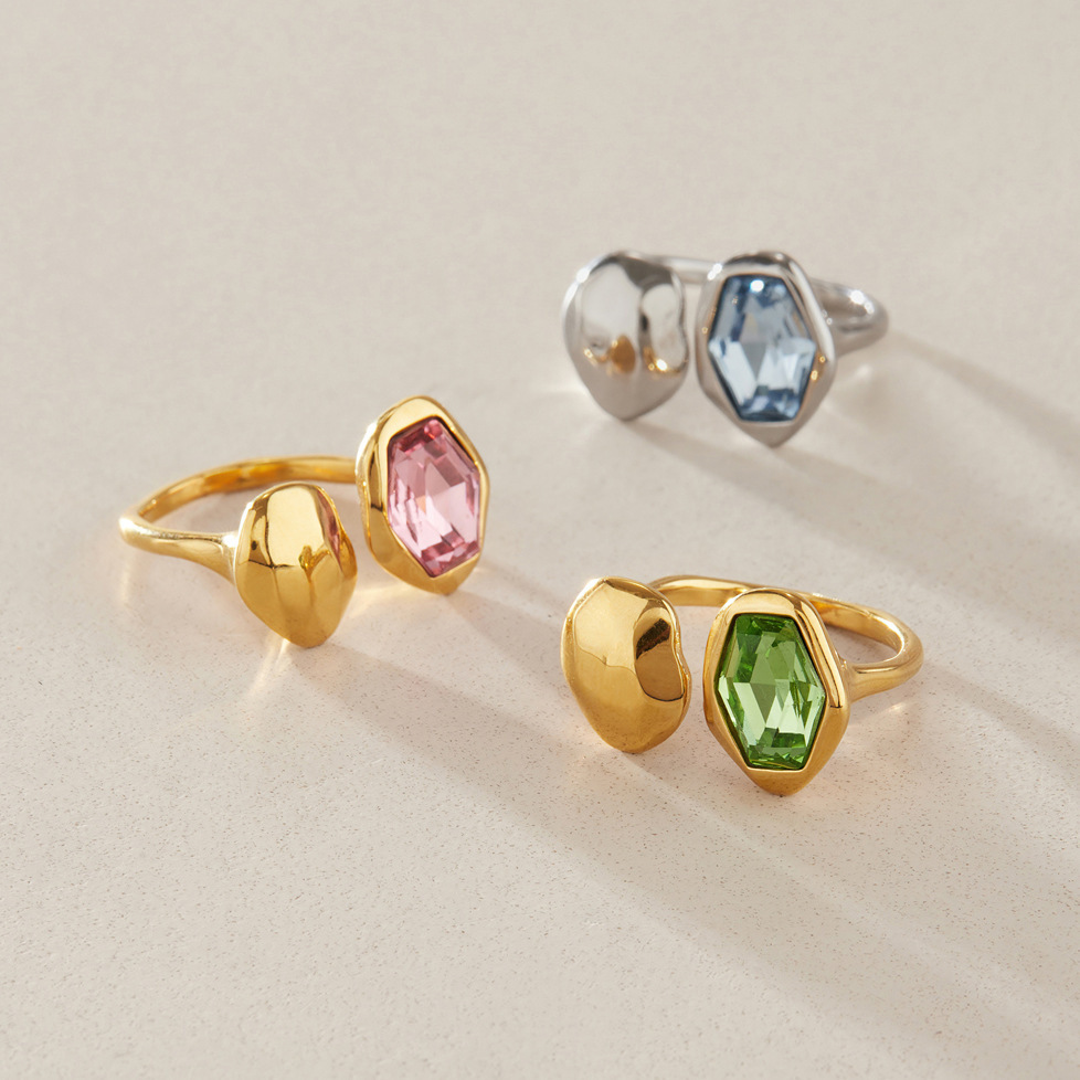 Bagues Pour Femmes En Acier Inoxydable, Couleur Or, Avec Zircon, Forme Géométrique Simple Et Étanche Image4
