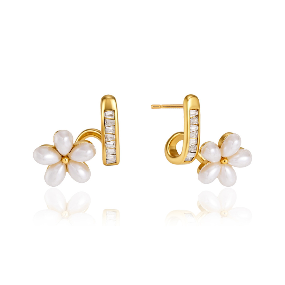 Boucles D'Oreilles Puces Élégantes Pour Femmes, En Acier Inoxydable Doré, De Forme Irrégulière Et De Couleur Naturelle, Collection Romantique Image5