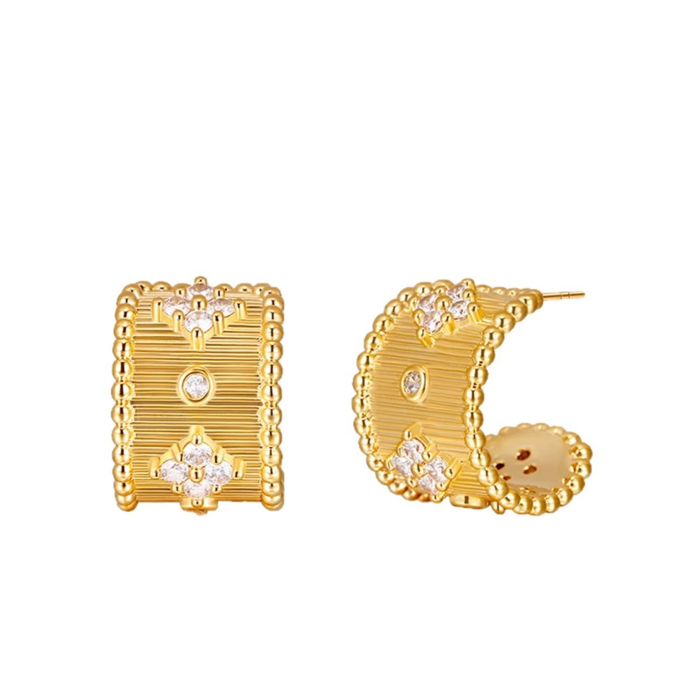 Boucles D'Oreilles Puces Pour Femmes, Collection Simple Series Retro Flower Lines, Couleur Cuivre Doré Image2