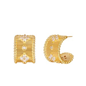 Boucles D'Oreilles Puces Pour Femmes, Collection Simple Series Retro Flower Lines, Couleur Cuivre Doré h5 Image2