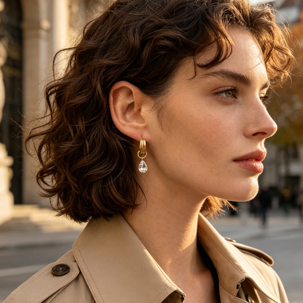 Boucles D'Oreilles Pendantes Pour Femmes Simple Series Daily Droplet En Acier Inoxydable Étanche, Couleur Or h5Image3