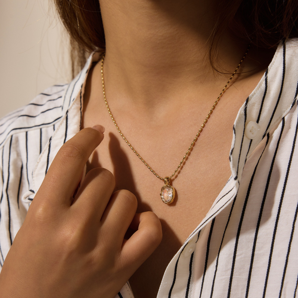 Colliers Pendentifs Pour Femmes En Acier Inoxydable Étanche, Couleur Or, Motif Goutte Simple h5Image4