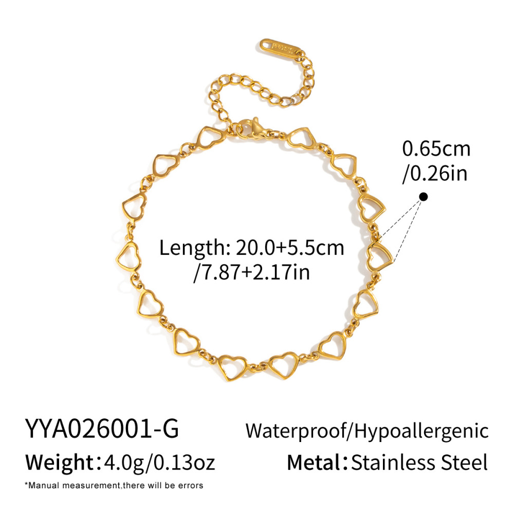 Bracelet De Cheville En Acier Inoxydable Étanche Couleur Or Avec Motif Cœur