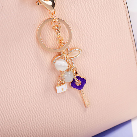Porte-Clés Quotidien Simple Series Clover Lock En Alliage Et Strass 2
