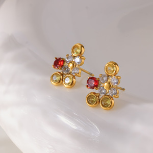 Boucles D'Oreilles Puces Pour Femmes, Collection Simple Series Daily Flower, Forme Géométrique, Acier Inoxydable, Étanches, Couleur Or h5 Image3