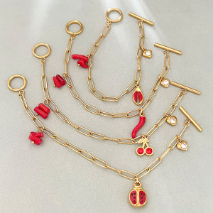 Bracelet À Breloques Simple Series Cute Chain Cherry Chili En Acier Inoxydable Étanche Couleur Or Pour Femme h5 Image2
