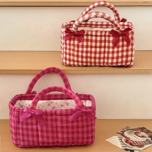 Sac De Rangement En Coton À Carreaux Avec Nœud Papillon, Collection Romantique h5 Image2