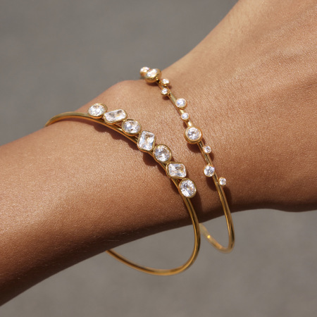 Bracelets pour femmes en acier inoxydable simple, étanches, couleur or et zircon