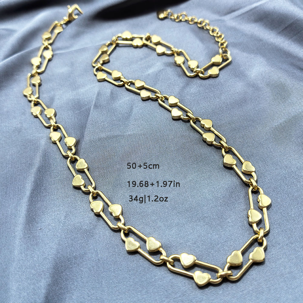 Colliers À Maillons Pour Femmes, En Acier Inoxydable, Couleur Or, Avec Motif Cœur Simple 