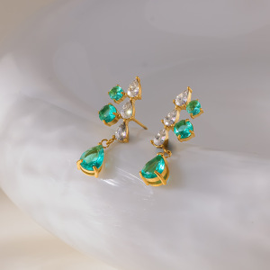 Boucles D'Oreilles Pendantes Pour Femme, Forme Géométrique Goutte D'Eau, En Acier Inoxydable Étanche, Couleur Or, Zircon. Collection Simple. h5 Image2