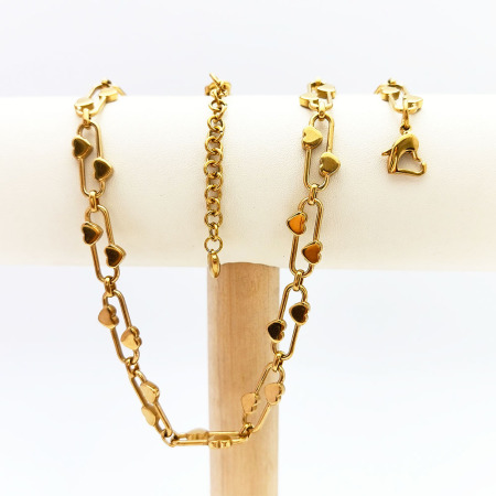 Colliers À Maillons Pour Femmes, En Acier Inoxydable, Couleur Or, Avec Motif Cœur Simple
