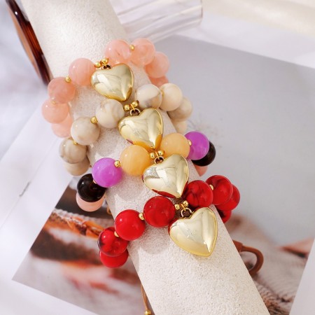 Bracelets De Perles Rétro En Forme De Cœur, Dégradé De Couleurs, En Résine Dorée, Pour Femmes 2