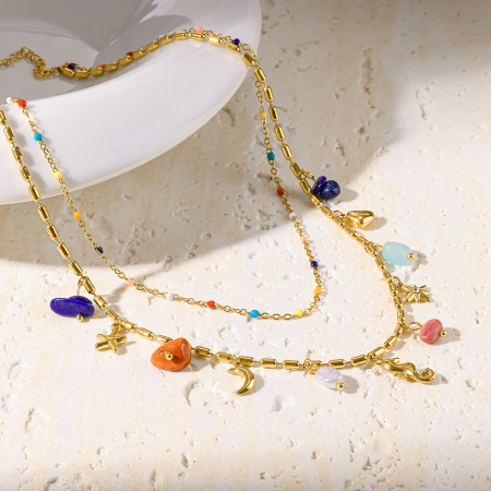 Colliers pendentifs unisexes en acier inoxydable, couleur or, avec pendentif étoile de mer et lune quotidienne de la série romantique