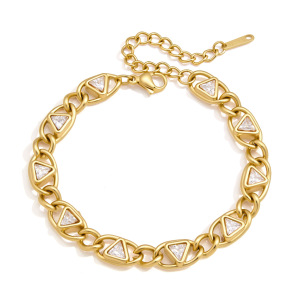Bracelet Chaîne Femme Luxueux Collection Daily Patchwork Triangle En Acier Inoxydable Étanche Couleur Or h5 Image5