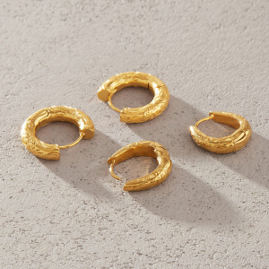 Boucles D'Oreilles Créoles Rétro À Motif Floral En Acier Inoxydable Étanche Pour Femmes h5 Image3