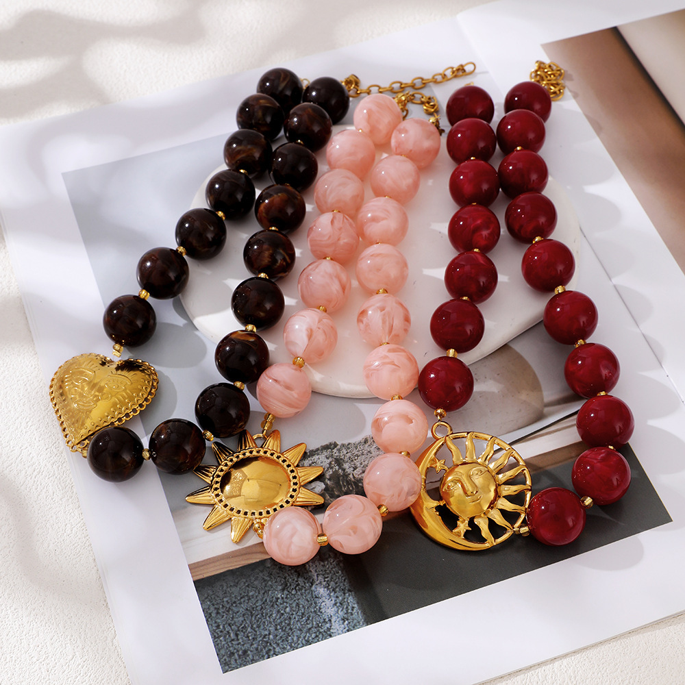 Colliers De Perles Rétro En Forme De Cœur, Dégradé De Couleurs, En Acier Inoxydable, Étanches, Couleur Or, Pour Femmes Image3