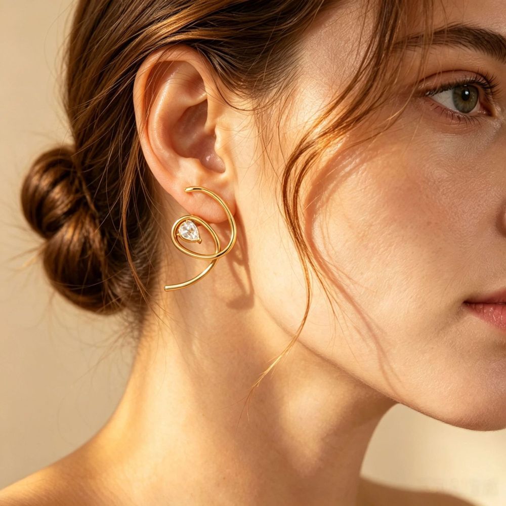 Boucles D'Oreilles Puces Pour Femmes, Collection Simple, En Acier Inoxydable, Étanches, Couleur Or, Avec Zircon. h5Image3