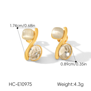 Boucles D'Oreilles Puces Pour Femmes, Collection Simple Series, Forme Irrégulière, Acier Inoxydable, Couleur Or, Étanches, Avec Pierre Naturelle h5 Image2