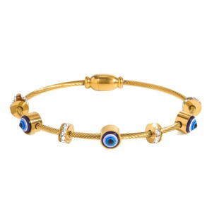 Bracelet Jonc Pour Femme Simple Series Retro Devil'S Eye, Forme Géométrique, Acier Inoxydable, Couleur Or, Zircon, Étanche h5 Image5