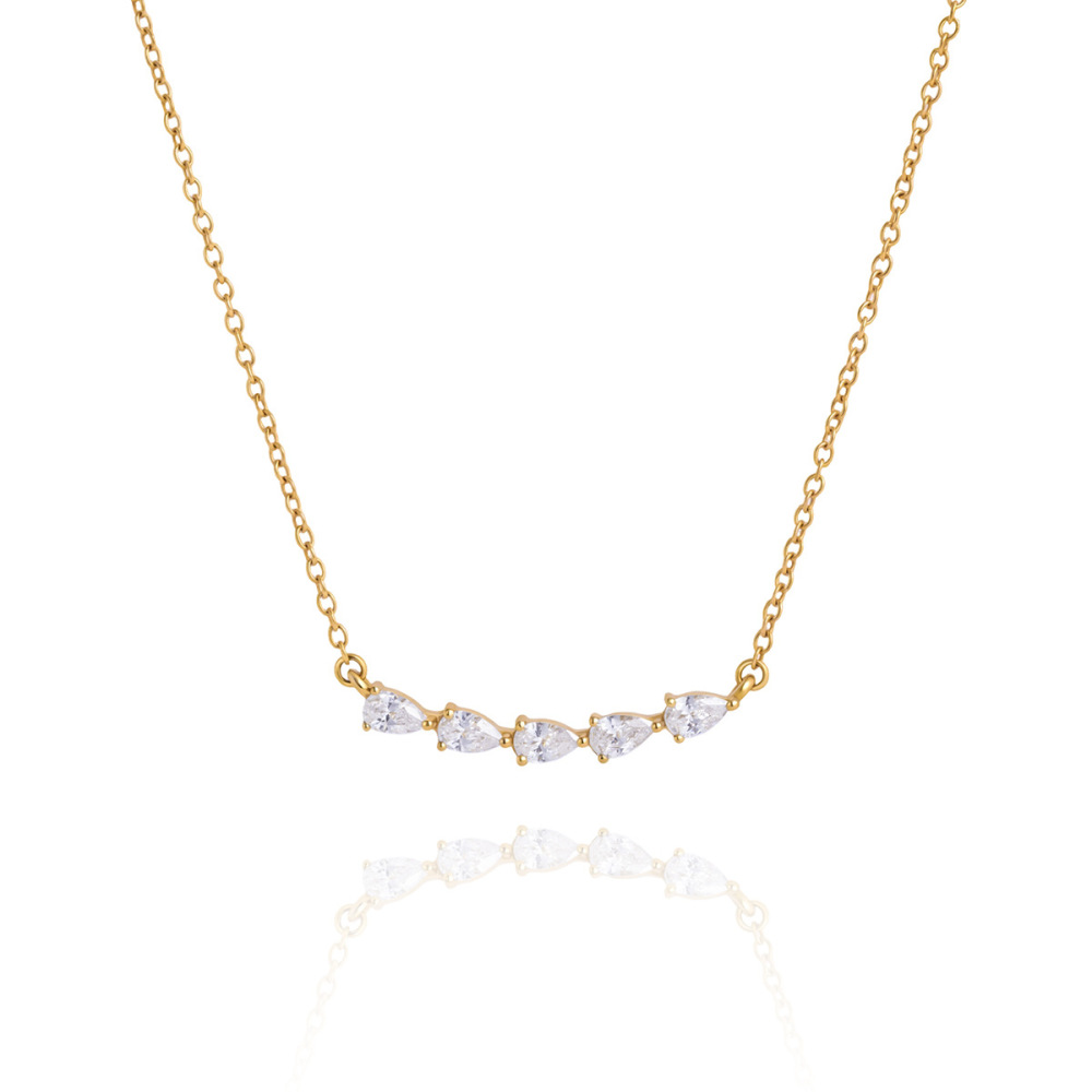 Colliers À Maillons Pour Femmes, Collection Daily Droplet Chain, En Acier Inoxydable, Couleur Or, Étanches, Avec Zircon. Image5