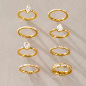 Bagues Pour Femmes Luxueuses En Acier Inoxydable De Forme Elliptique, Étanches, Couleur Or, Ornées De Strass Et De Zircon. h5 Image2