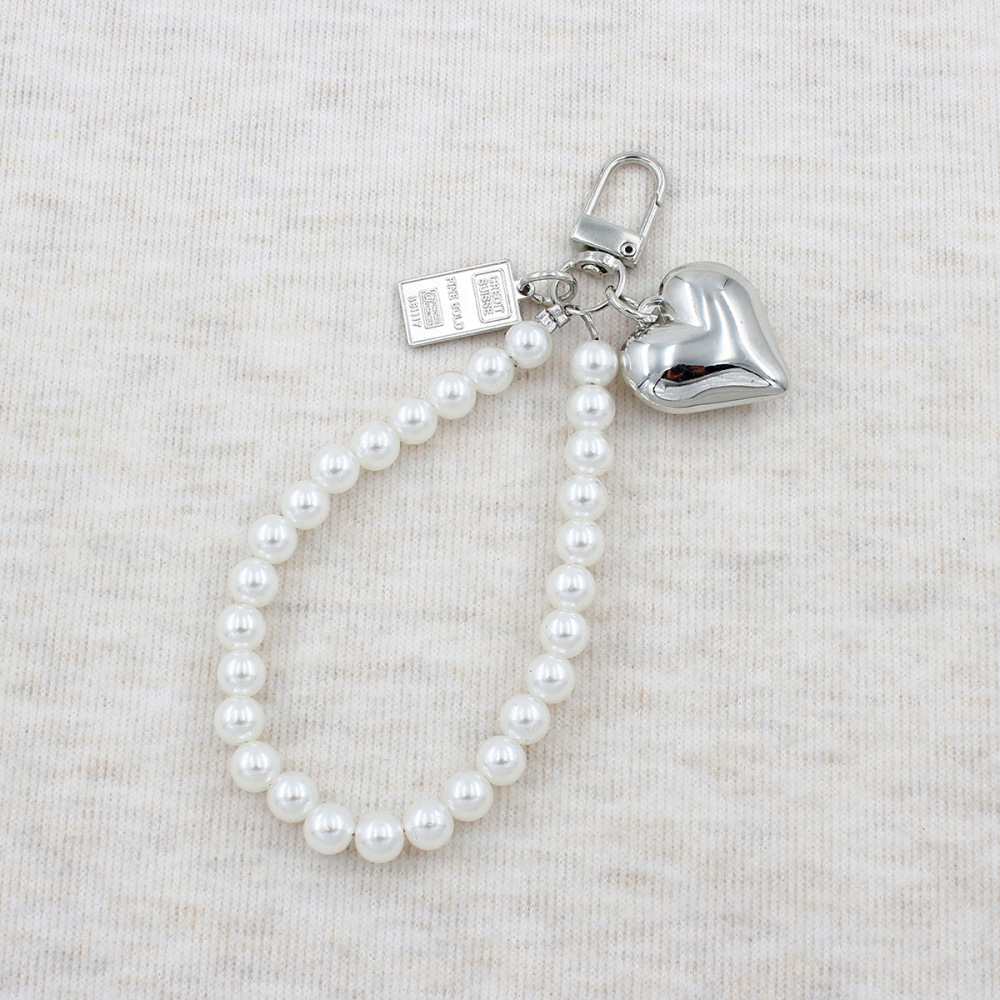 Chaîne De Téléphone Élégante Et Simple En Perles En Forme De Cœur Et De Lettre, Imitation Perle Et Perle Artificielle. h5Image3