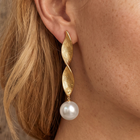 Boucles D'Oreilles Pendantes Pour Femme, En Acier Inoxydable De Forme Irrégulière, Imperméables, Couleur Or, Avec Perles Artificielles.