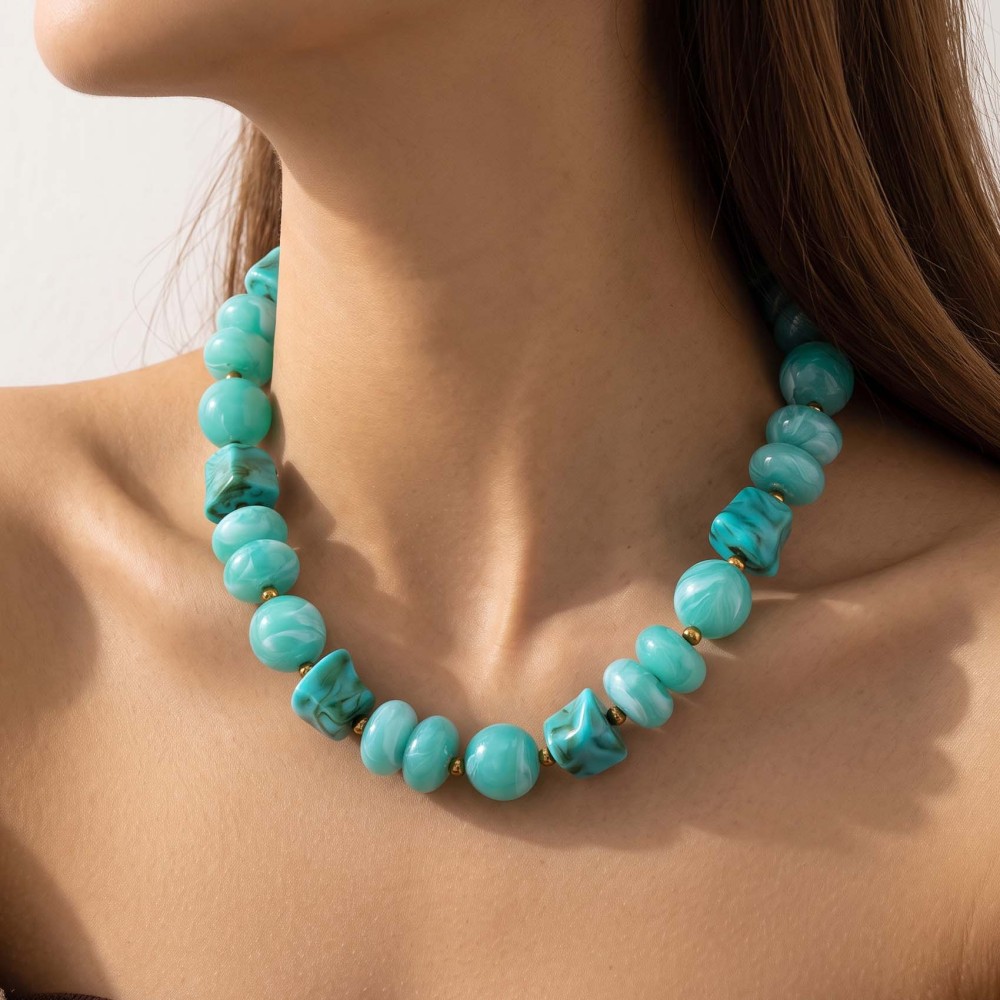 Colliers De Perles Rétro Simples En Acrylique À Dégradé De Couleurs Pour Femmes Image3
