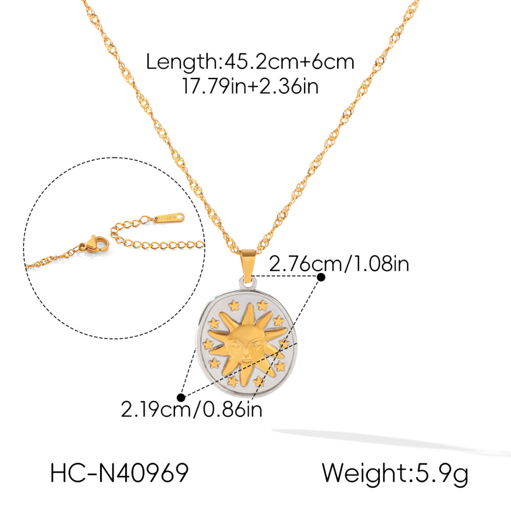 Colliers Pendentifs Pour Femmes Simple Series Daily Sun Circle En Acier Inoxydable Étanche Couleur Or h5Image2
