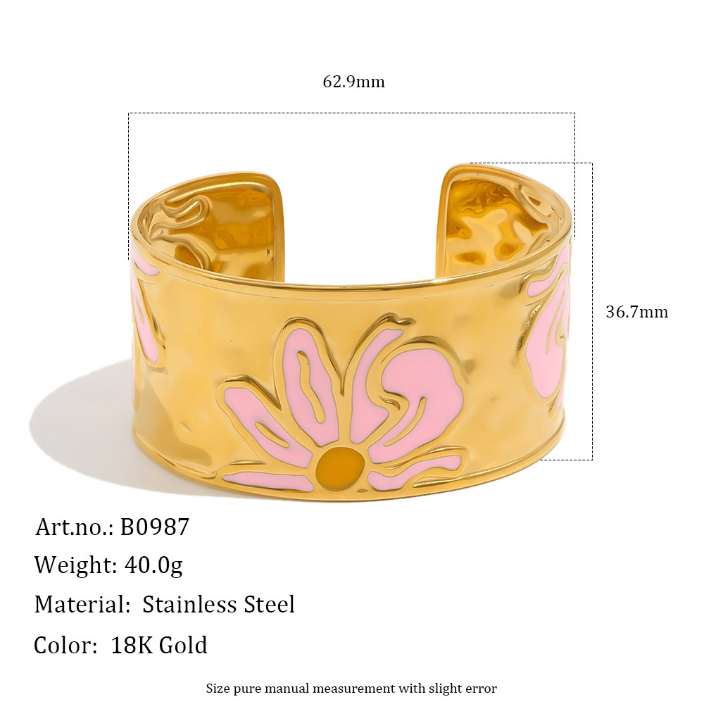 Bracelet Jonc Pour Femme Simple Series Sweet Flower En Acier Inoxydable, Couleur Or, Étanche 